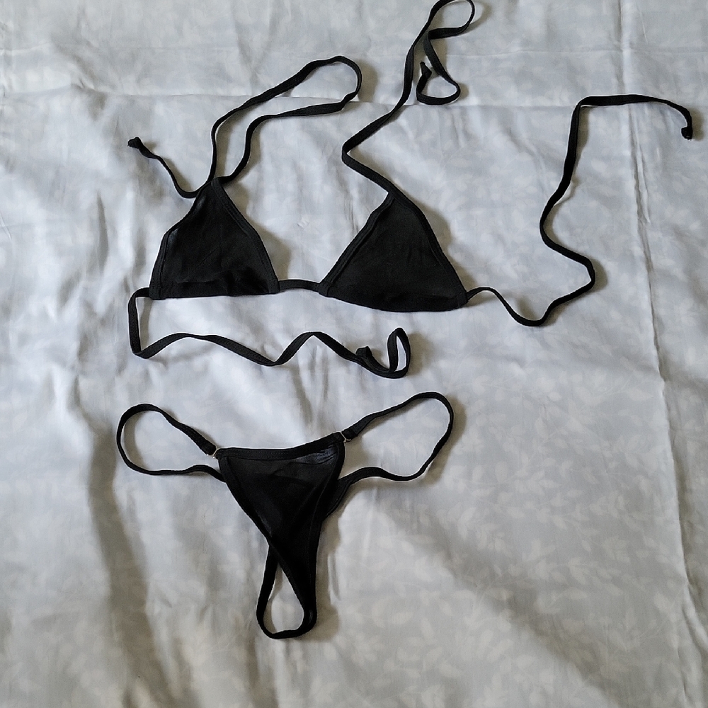 Sheer/See-Through Sexy Mesh Black Bikini Set